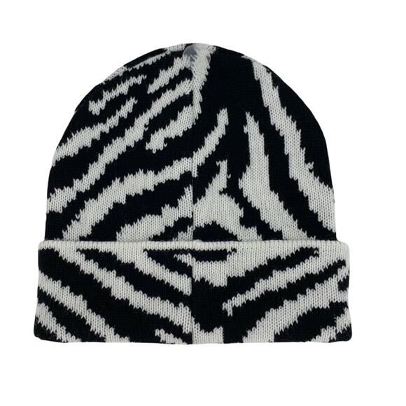 Black & White Zebra Beanie Knit Hat by AQUA One Size - Picture 7 of 10